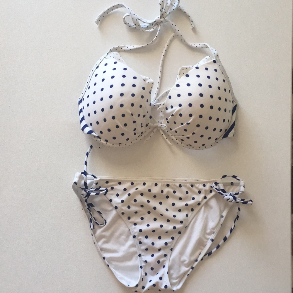 Navy blue polka dot Victoria’s Secret Bikini 34DD